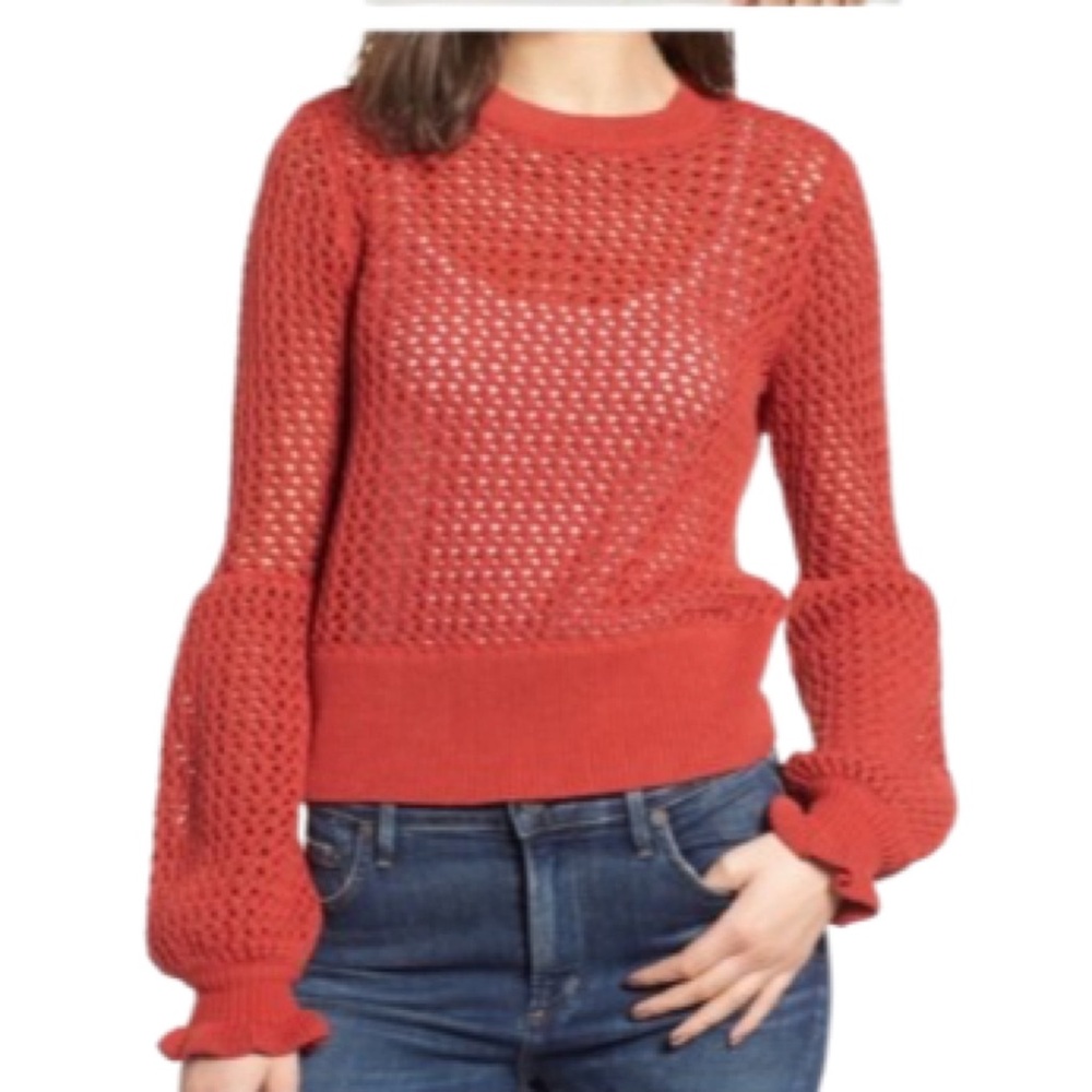 Rebecca Minkoff Bianca Sweater Terracotta Size S Fisherman Spring Mesh Coquette